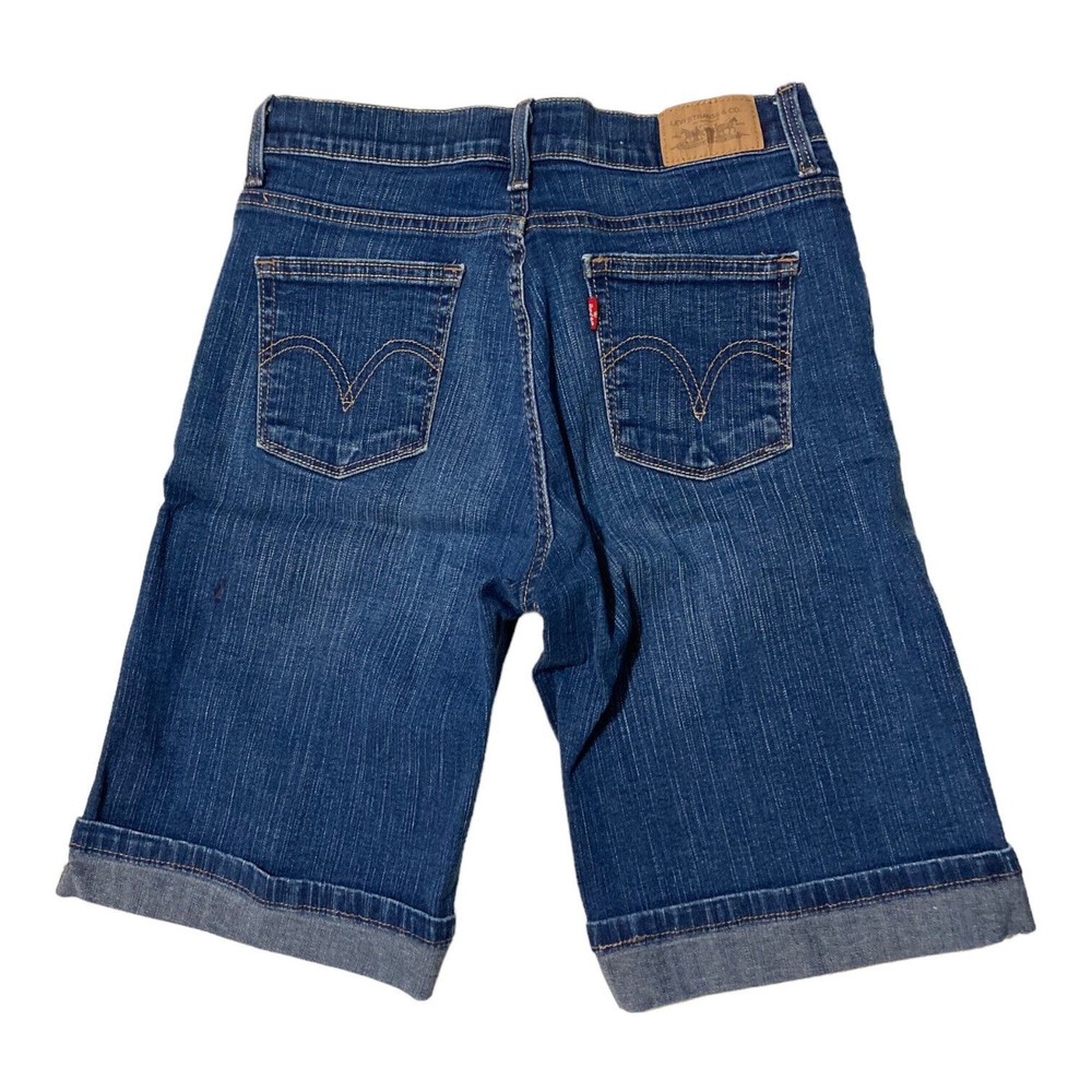 Levi's 548 Perfectly Slimming Shorts Denim Stretch Women's 6 Distressed EUC - Picture 2 of 7